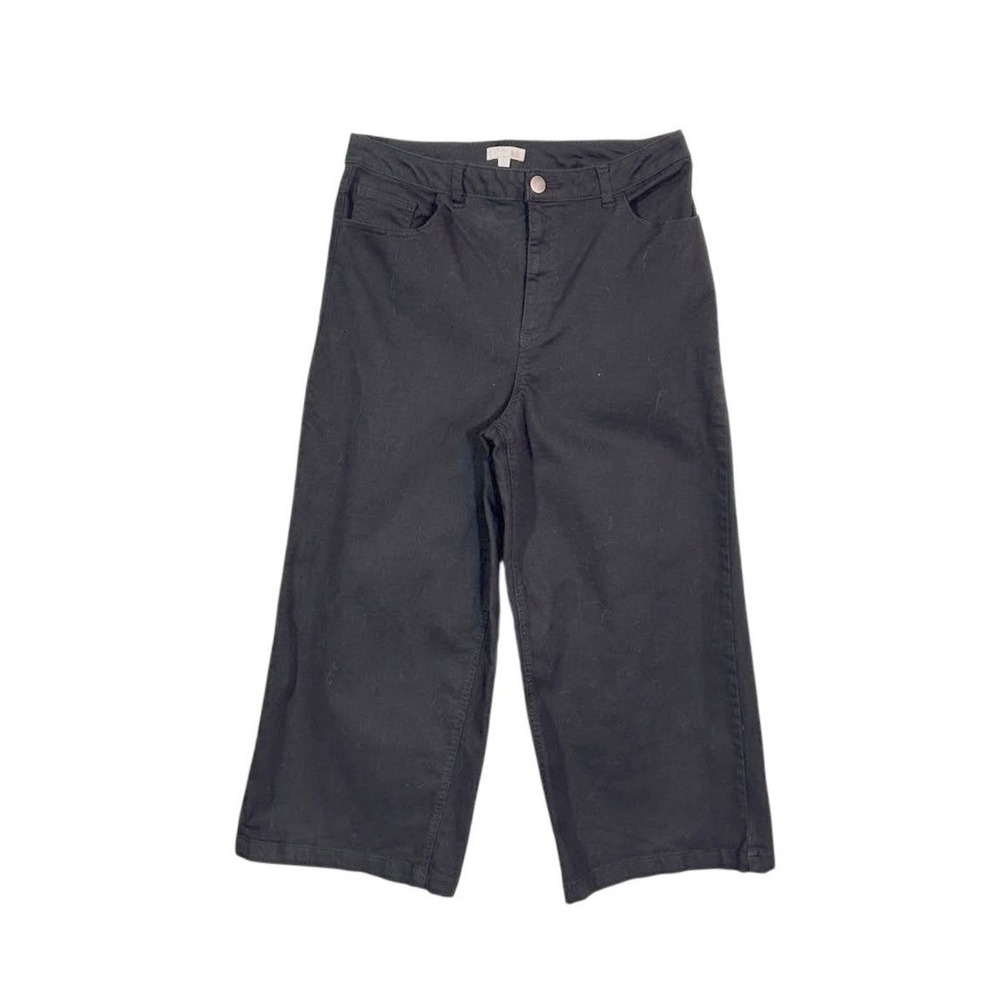 Black Wide Leg‎ Cropped Pants High Waisted Trousers Size 13 Stretchy